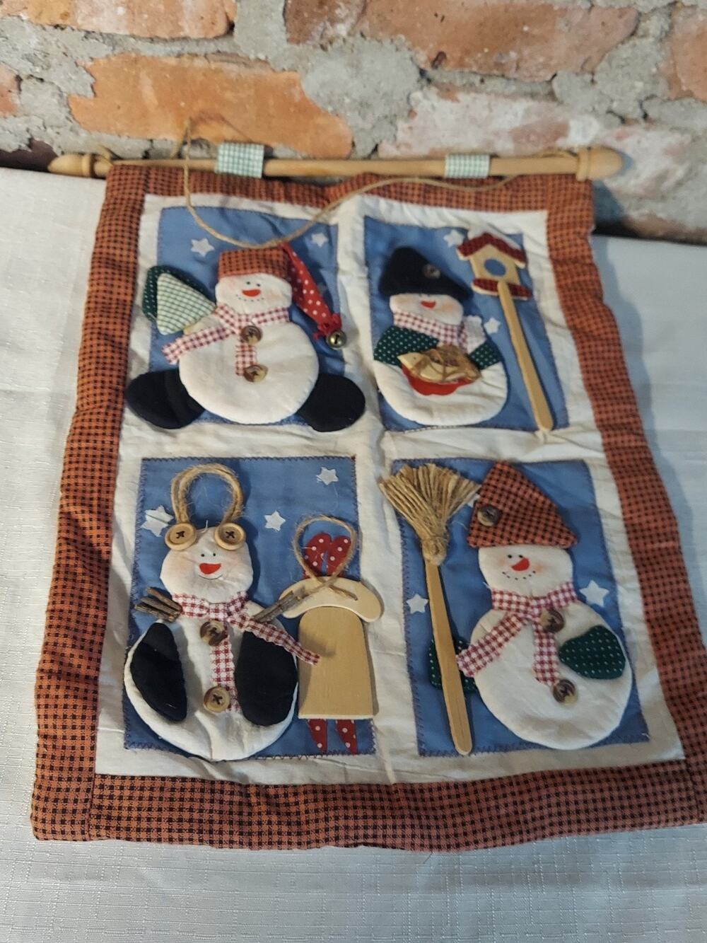 Christmas Snowman Wall Hanging Mini Quilt Holiday Primitive Folk Art Home Decor